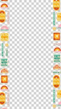 Forming summer border on transparent left-right edges: FUN IN SUN badges, flower Stock Illustration