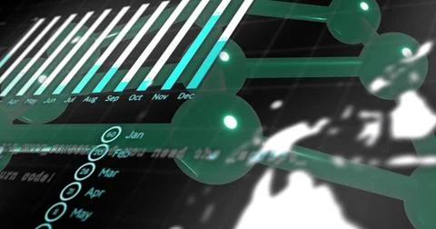 Forming teal spherical nodes connecting with rods on virtual dashboard, showing Stock Illustration