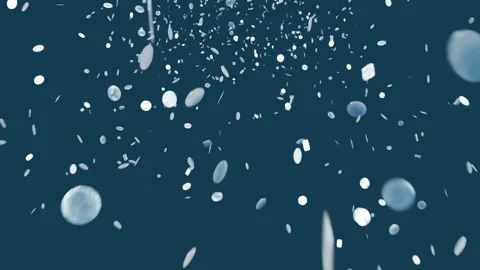 Forming white circular disc cloud falling across deep teal backdrop, translucent Video stock 337504986