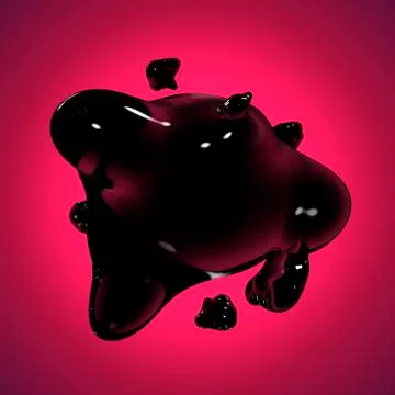 Formless drop of liquid on a crimson, red background. Abstract image for desi Illustrazione stock