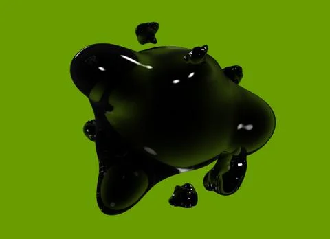 Formless drop of liquid on a green background. Abstract image for design. Bac 스톡 일러스트