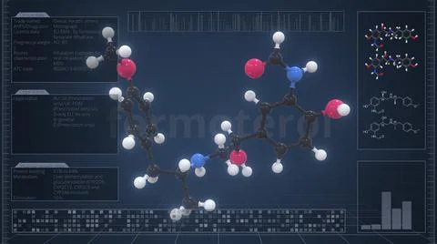 Formoterol molecule with description on the computer screen, 3d rendering Stock Illustration