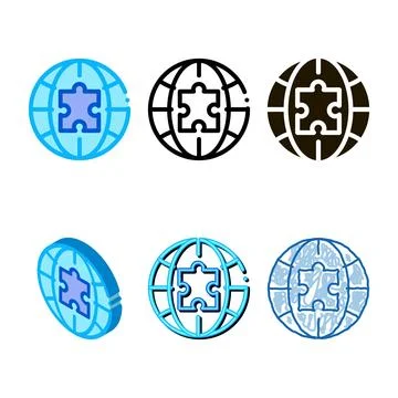 Forms globe puzzle piece icon vector outline Stock Illustration