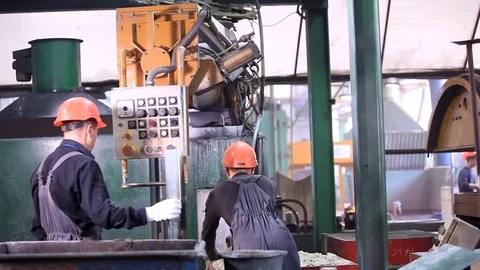 Forms for melting metal, conveyor Stock Footage