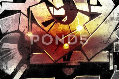 Forms over old dirty wall, urban hip hop background gray texture painted with Stock Illustration
