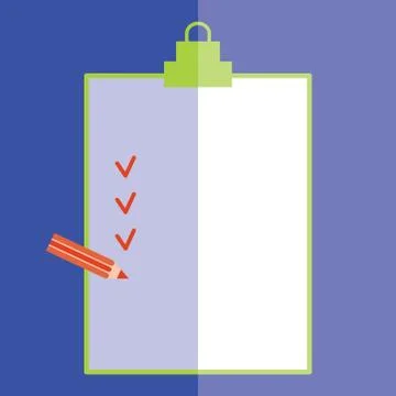 Forms with pencil and Checklist on blue background. Flat style. Stock Illustration