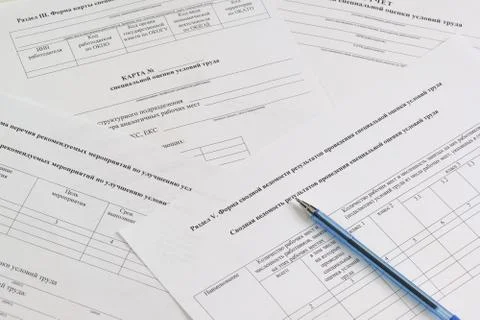 Forms in Russian: "Map and Summary of special assessment of working condition Stock Photos