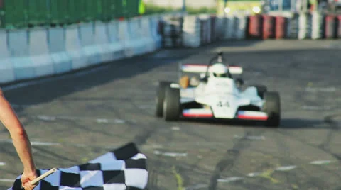 Formula 1 F1 finishing checkered flag for race. Finish symbol, competition. Stock Footage