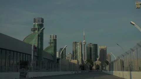 Formula 1 Track CN Tower Down Street in Toronto Canada Stock Footage 158766140