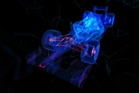 Formula bolide. Black and blue shine Formation of 3d Model Stock Illustration