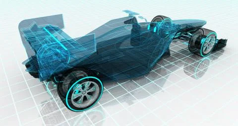 Formula car technology wireframe sketch upper back view Illustrazione stock