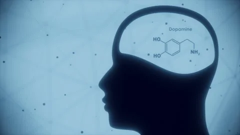 Formula of hormone dopamine in human head. Connected lines with dots background. Stock Footage 169032384