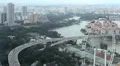 Formula One Road, Busy City Skyline, Aerial View Singapore Flyer Attractions HD Footage