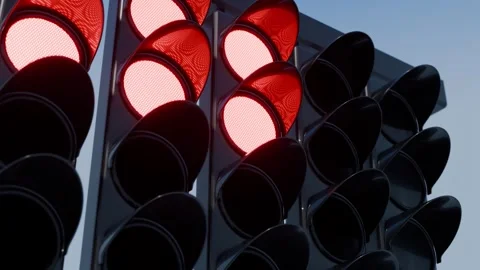 Formula Racing Start Lights Glowing Red Close-Up Stock Footage 347722819