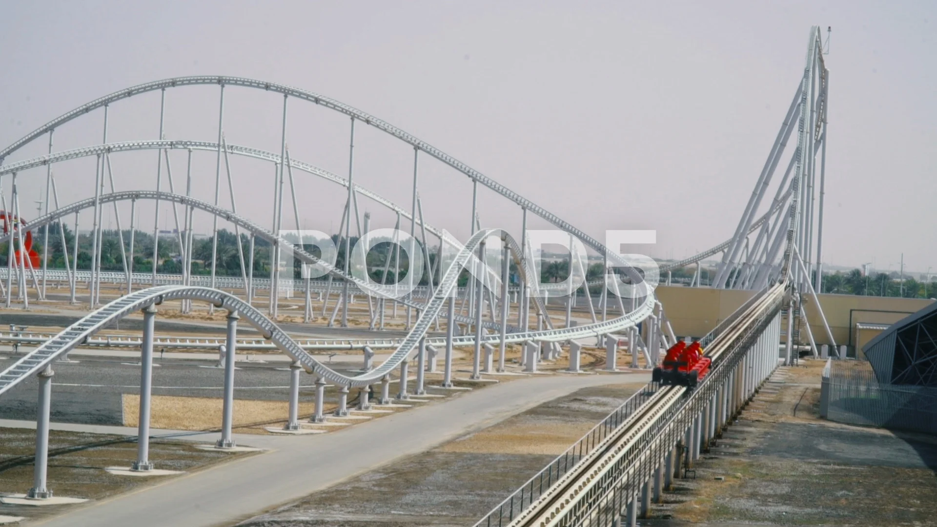 Formula Rossa Roller Coaster. The trolleys start moving at high speed