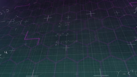 Formulas appearing then drifting downward, dispersing while highlighting hex Stock Footage 315534962