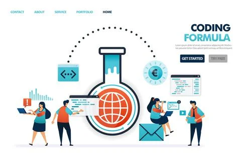 Formulas in coding and programming software and apps. advances in internet te Stock Illustration