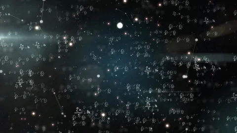 Formulas drifting, flare sparking 3D shape assembling, sphere pulsing, Stock Footage 315800478
