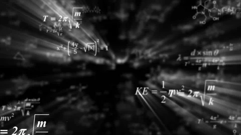 Formulas with inner light.Abstract background. The camera flies past a large Stock Footage 101580748