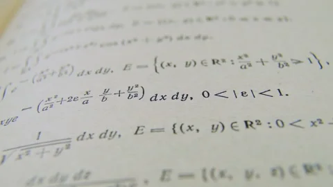 Formulas mathematic formulae equations on paper integral book Stock Footage 248176297