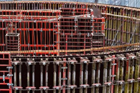 Formwork for concrete construction for circular or curved structures. Stock Photos