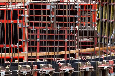 Formwork for concrete construction for circular or curved structures. Stock Photos