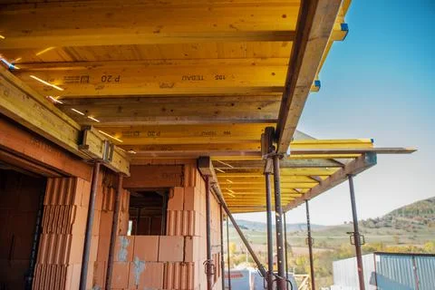 Formwork construction new house in progress at building site Stock Photos