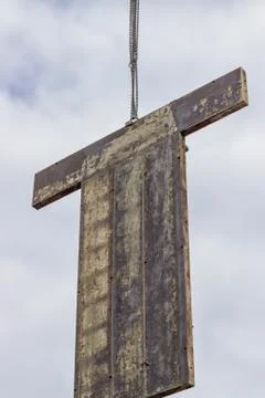 Formwork element lifting by construction crane Stock Photos