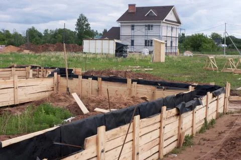 Formwork for pouring the foundation Stock Photos