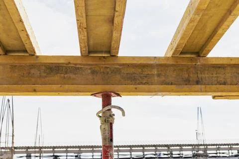 Formwork for pouring the second floor of a monolithic building. Stock Photos