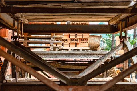 Formwork for pouring the second floor of a monolithic building. Reinforcement Photos