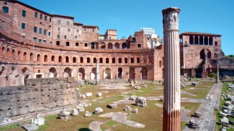The Foro Romano, the Roman Forum in centre of the old town of Rome RAW panning Stock Footage