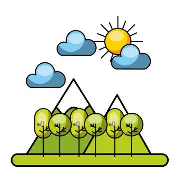 Forrest with clouds and sun image Illustrazione stock