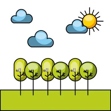 Forrest with clouds and sun image Illustrazione stock