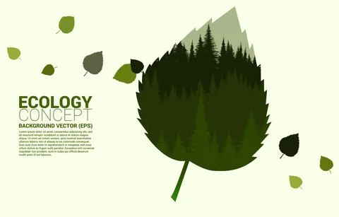 Forrest hill in leaf silhouette big leaf shape. Concept for take care Ecology Stock Illustration