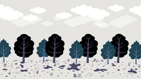 Forrest landscape with trees and grass, nature inspired, cute trees, shrubs Stock Illustration