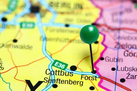 Forst pinned on a map of Germany Stock-Fotos