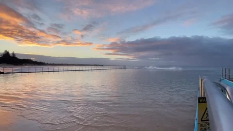 Forster Ocean Baths Sunset Saltwater Pool NSW Coast 스톡 동영상 338382911