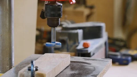 The forstner drill makes a hole in the board Stock Footage 119056845