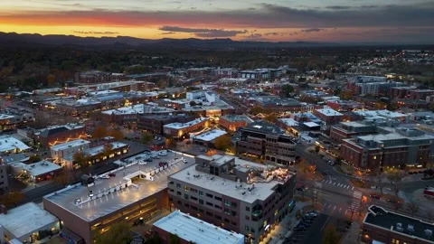 Fort Collins Sunset in Old Town Drone Footage 16 | Front Range | Downtown | 4K Stock Footage 259861648