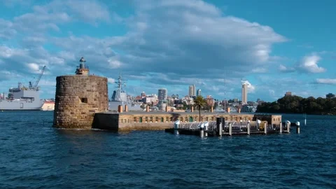Fort Denison panning Skyline Reveal, Port Jackson Bay Stock Footage 246137953