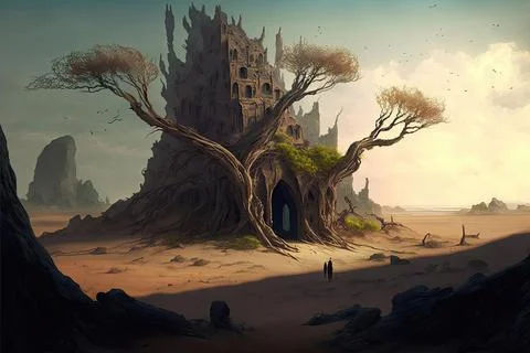 A Fort In A Desert Stock Illustration