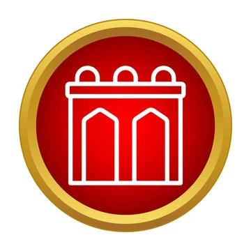 Fort gate architecture icon in red circle 库存插图