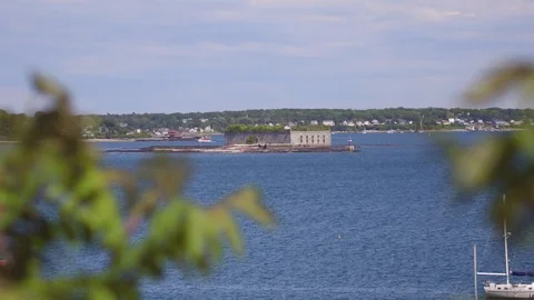 Fort Gorges in the distance in Casco Bay off Portland, Maine Stock Footage 115502553