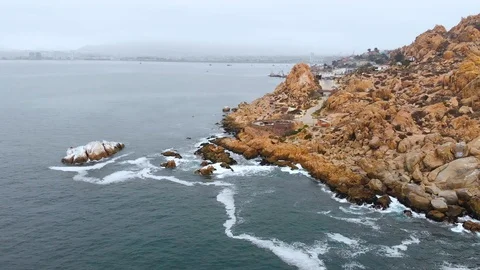 Fort Lambert, Cliffs, Hill, Pacific Ocean (Coquimbo, Chile) aerial view 動画素材 120347417