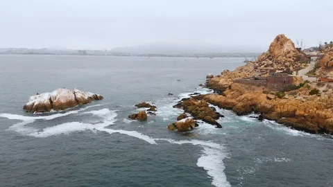 Fort Lambert, Cliffs, Hill, Pacific Ocean (Coquimbo, Chile) aerial view Stock Footage 120347466