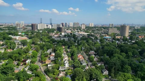 Fort Lee Township forward flying aerial footage, Bergen County, NJ - 4K Drone Stock Footage 244618697