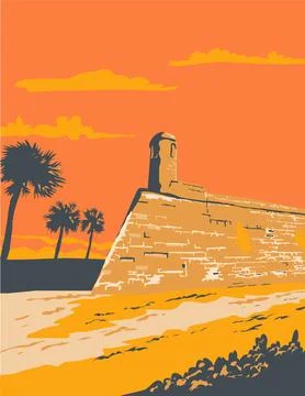 Fort Marion in St Augustine Florida USA WPA Poster Art 스톡 일러스트