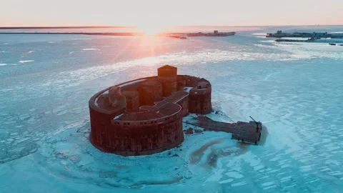 Fort at sunset in winter Stock Footage 168168616