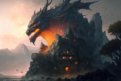 A Fort In A Volcano Stock Illustration